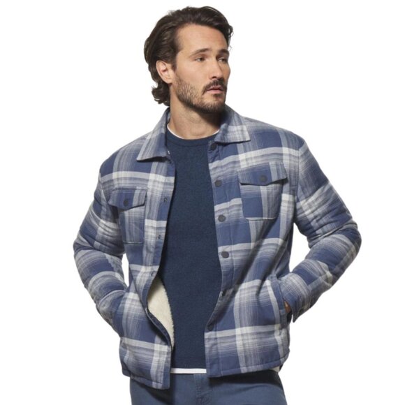 johnnie-O | Isley Sherpa Lined Flannel Shacket Jacket Snaps Plaid Wake Size M - Picture 2 of 12